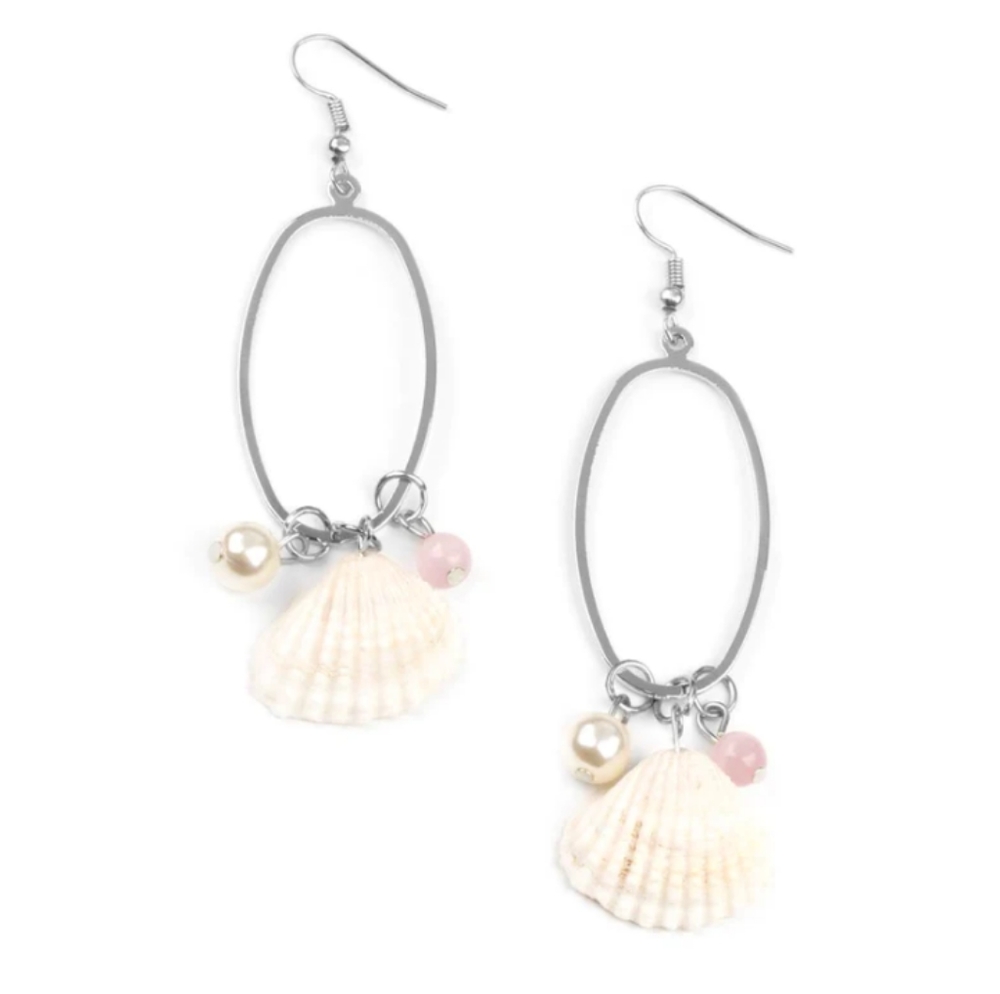 Pink/silver shell earrings.
